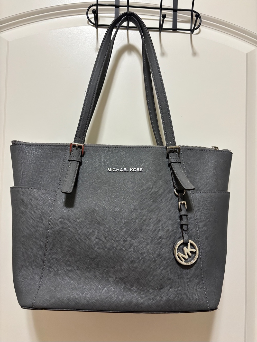 Michael Kors Charcoal Saffiano Leather Tote with MK Charm